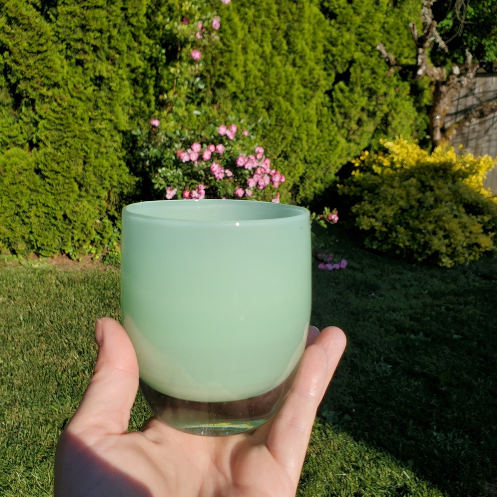 Glassybaby 'Thank You' - handblown glass seafoam spring green with sticker
